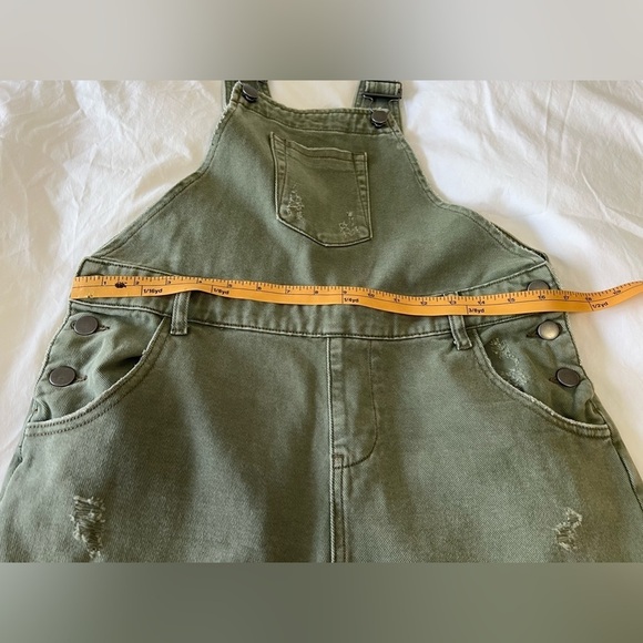 One Teaspoon Hooligan Distressed Cropped Overalls Green SZ 26 Destroyed Utility - Picture 5 of 10